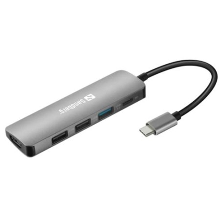 Sandberg (136-32) USB-C 5-in-1 Docking Station - USB-C (up to 100W), HDMI, VGA, 1 x USB 3.0, 2 x USB 2.0, Aluminium, 5 Year Warr