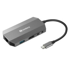 Sandberg (136-33) USB-C 6-in-1 Travel Dock - USB-C (up to 100W), HDMI, 2x USB 3.0, RJ45, Headphone, Microphone, SD/Micro SD/TF C