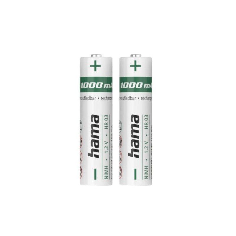 Hama NiMH AAA Micro Rechargeable Batteries (2-Pack), 1000mAh, 1.2V