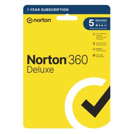 Norton 360 Deluxe 1x 5 Device, 1 Year Retail Licence - 50GB Cloud Storage, AI Scam Detector - PC, Mac, iOS & Android *Non-enrolm