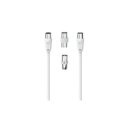 Hama 3-Part Antenna Connection Kit - 2 Metre Antenna Cable + 2x Coax Adapters, White