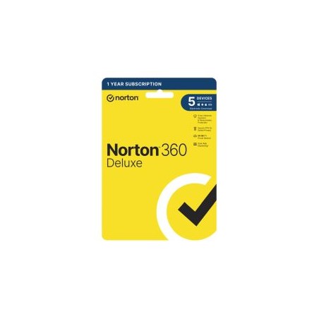 Norton 360 Deluxe 1x 5 Device, 1 Year Retail Licence - 50GB Cloud Storage, AI Scam Detector - PC, Mac, iOS & Android *Non-enrolm