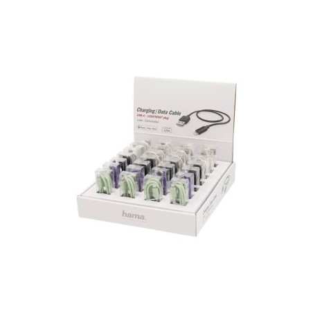 Hama Charging/Data USB-A to Lightning Cable x28 Multipack, 480Mbps, 0.75 Metre, Various Colours, Display Case, MFI Certified