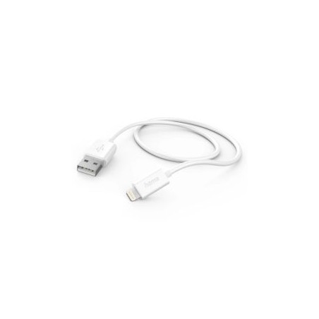 Hama Charging/Data USB-A to Lightning Cable, 480Mbps, 1 Metre, White, MFI Certified