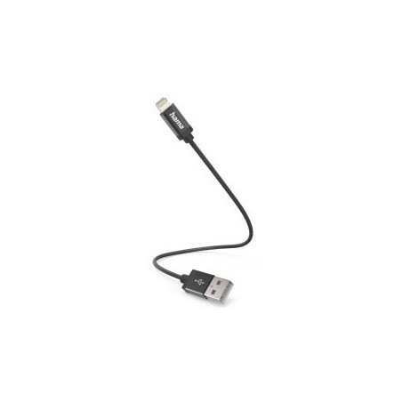 Hama Charging/Data USB-A to Lightning Cable, 480Mbps, Nylon, 0.2 Metre, Black, MFI Certified