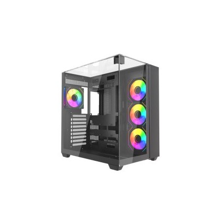 Vida Visio Black ARGB Gaming Cube Case w/ Glass Side, Front & Top, ATX, 4x ARGB PWM Fans, 6-Port Fan Hub & Remote Control, USB-C