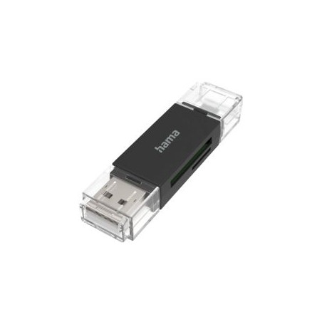 Hama External USB 2.0 OTG Card Reader, USB-A + Micro USB, SD/microSD, Black, USB Powered