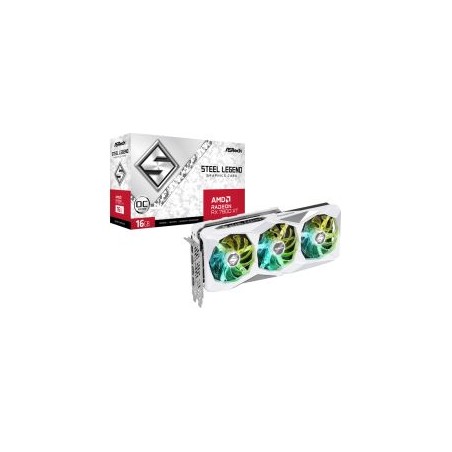 Asrock RX7800 XT Steel Legend 16GB OC, PCIe4, 16GB DDR6, HDMI, 3 DP, 2520MHz Clock, RGB, White, Overclocked