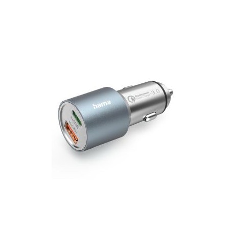 Hama USB Fast Charge Car Adapter, USB-C & USB-A, Power Delivery, Qualcomm 3.0, 38W, Metal