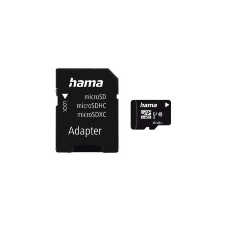 Hama 64GB MicroSDHC Card with SD Adapter, Class 10 UHS-I, Up to 80MB/s