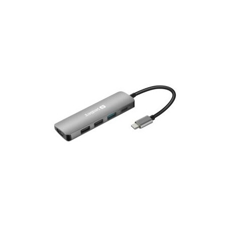 Sandberg (136-32) USB-C 5-in-1 Docking Station - USB-C (up to 100W), HDMI, VGA, 1 x USB 3.0, 2 x USB 2.0, Aluminium, 5 Year Warr