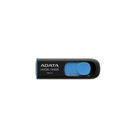 ADATA 64GB UV128 USB 3.0 Memory Pen, Retractable, Capless, Black & Blue